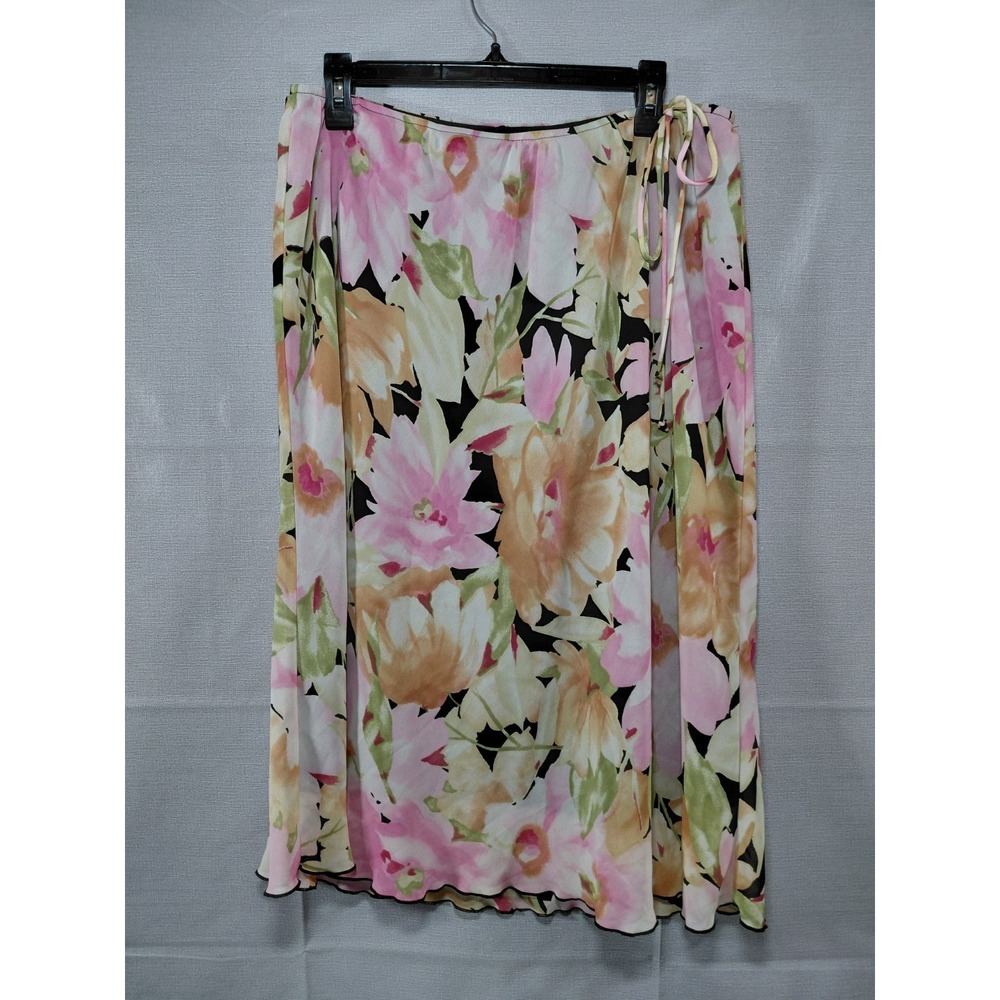 I.N. Studio Woman Floral Midi Skirt 1X Chiffon Ruffle Hem